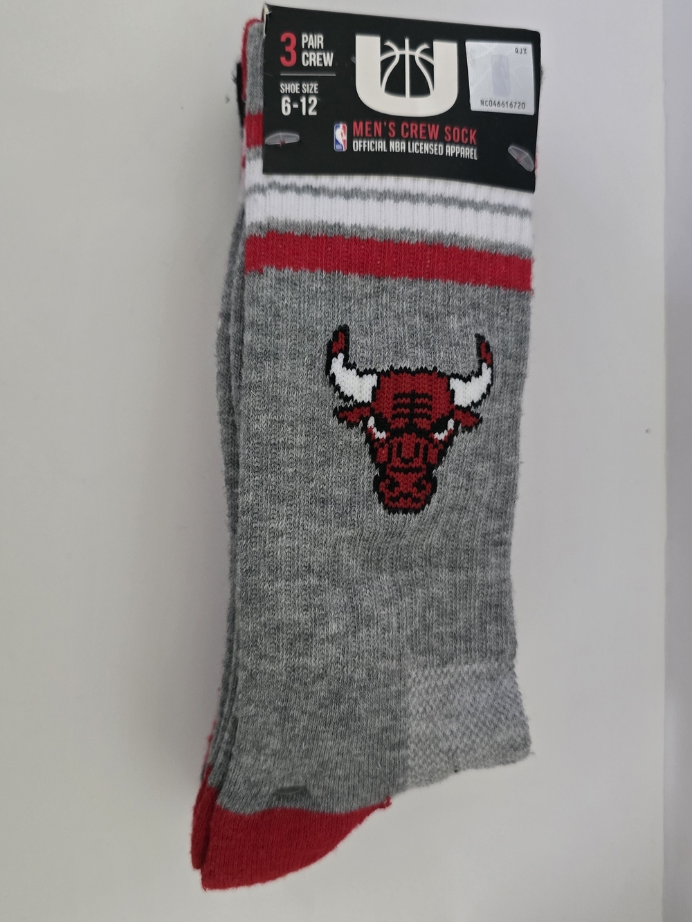 NBA Gray Crew Socks with Red & White Chicago Bulls Logo